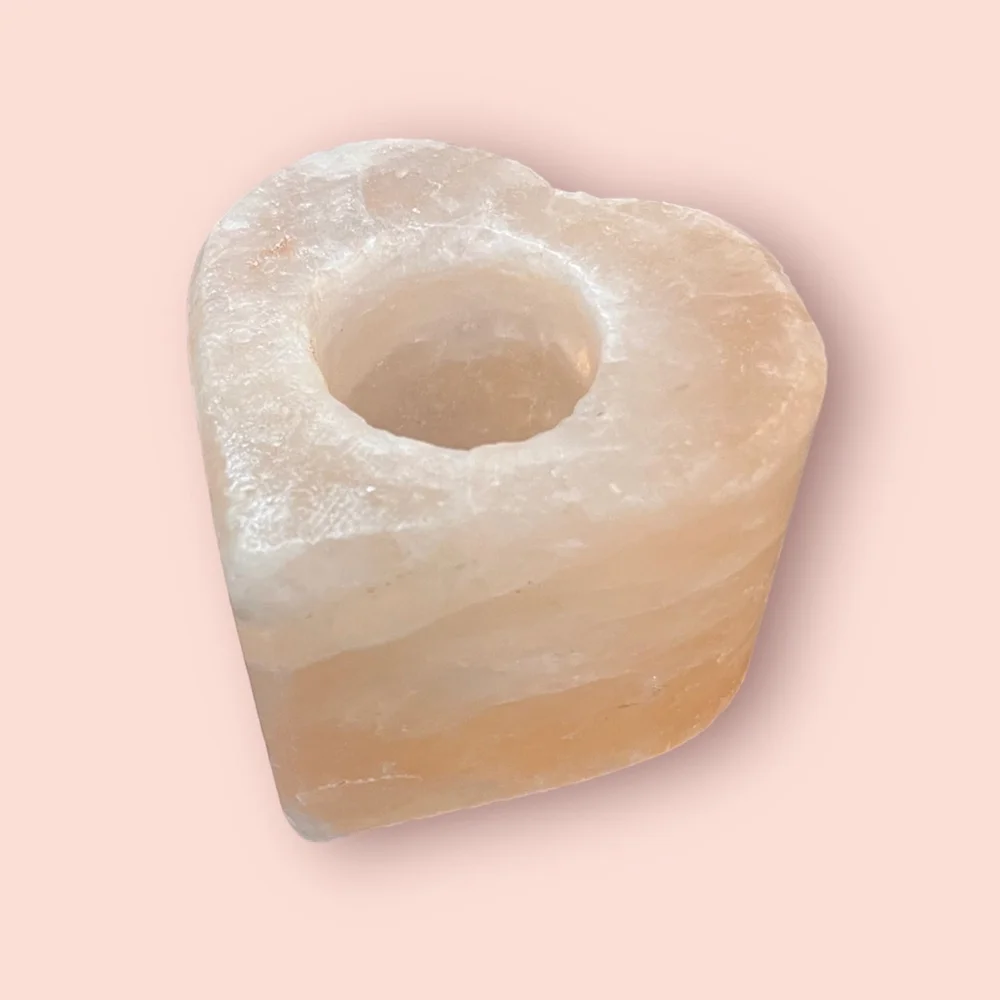 Peach Heart Spa Gift Himalayan Salt Candle Holder BOHO Decor Votive Salt Candle